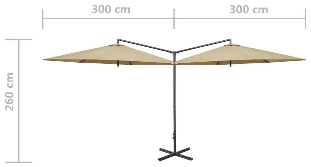 Umbrela de soare dubla cu stalp din otel, gri taupe, 600 cm Gri taupe