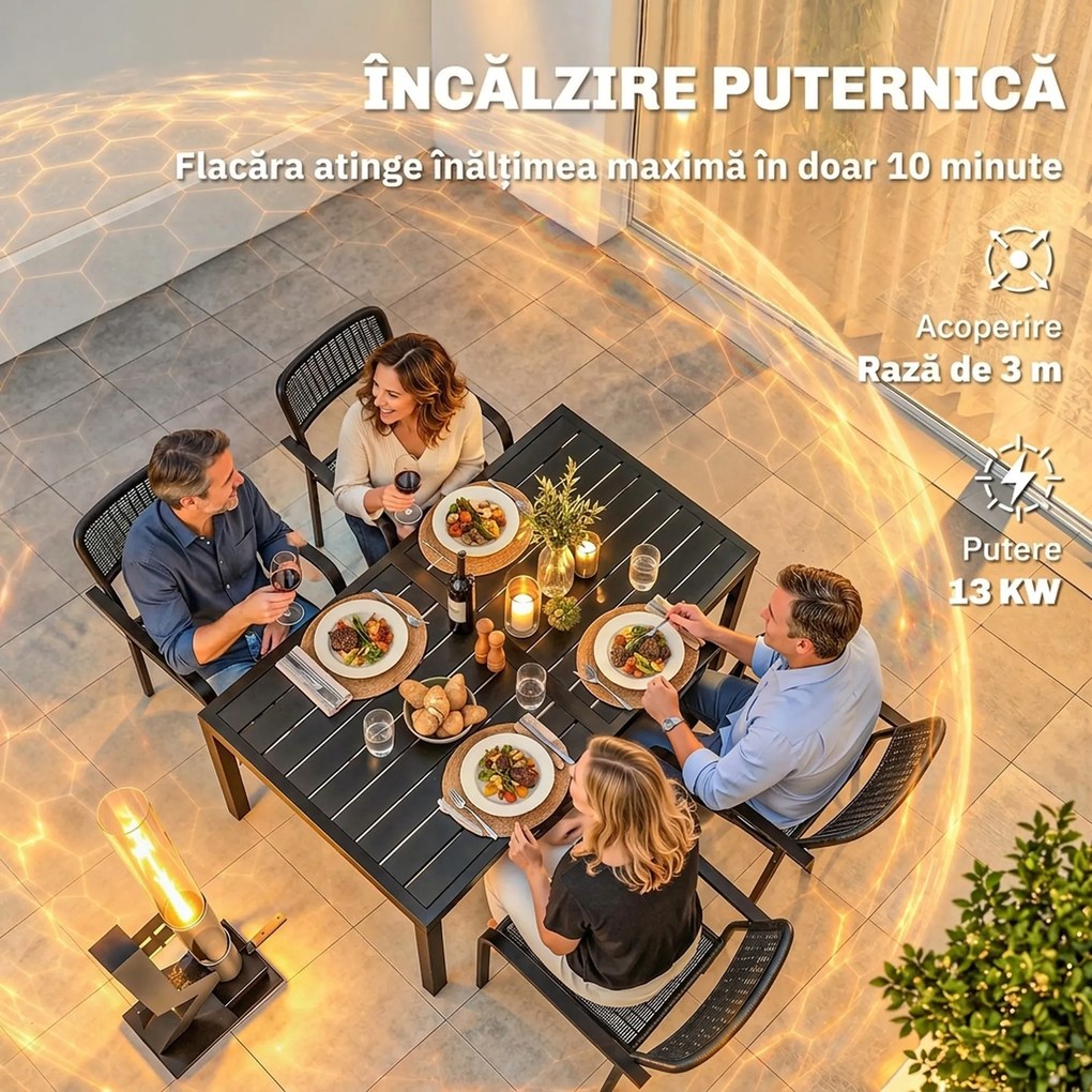 Outsunny Sobă pe peleți pentru exterior 13 kW cu tub, negru | Aosom Romania