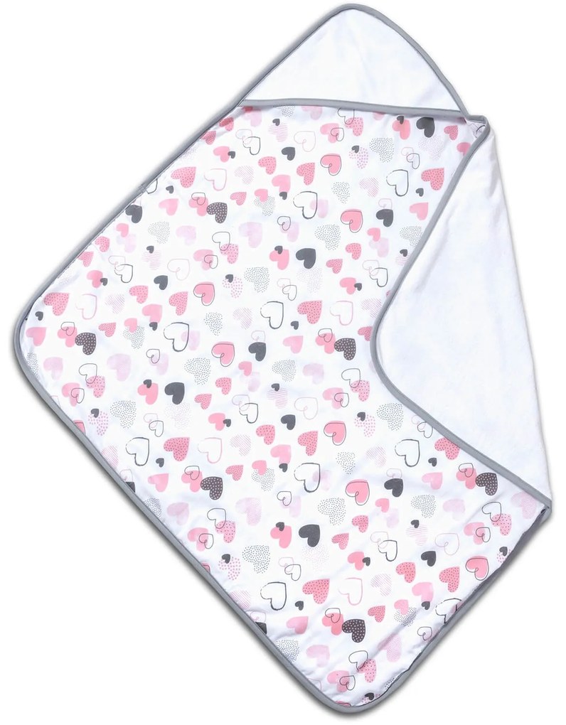 Prosop bebe 80x80 cm cu doua fete muselina si frotir Kidizi Pink Hearts