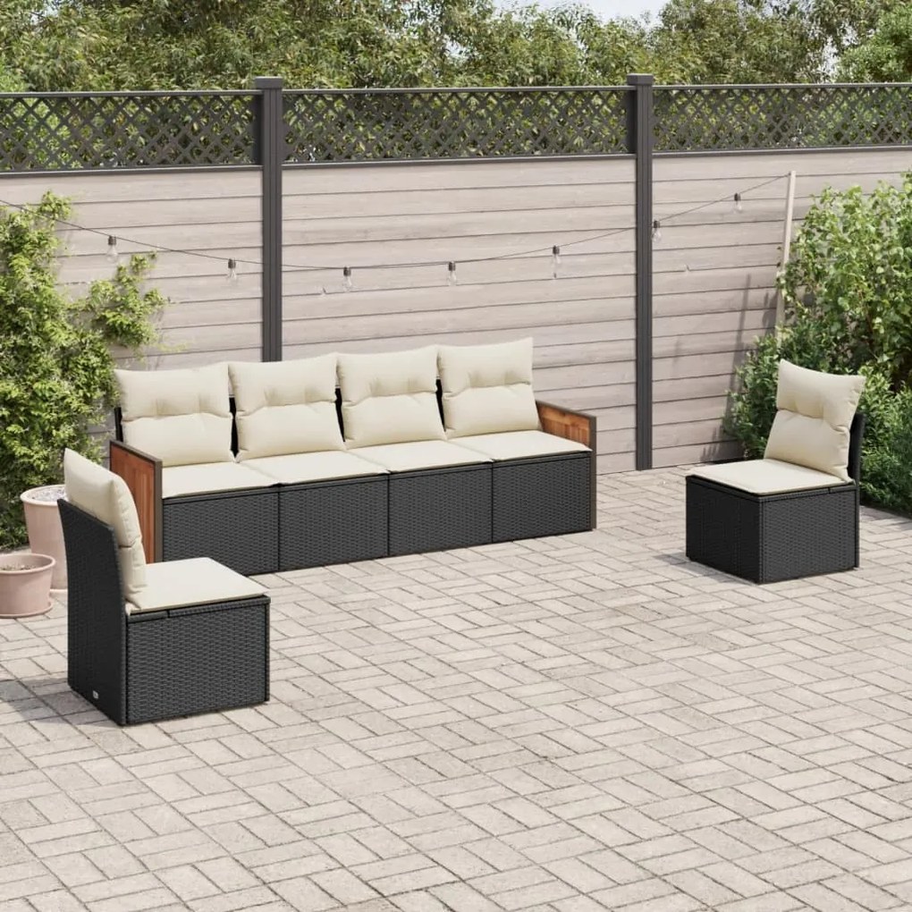 3227540 vidaXL Set mobilier de grădină cu perne, 6 piese, negru, poliratan