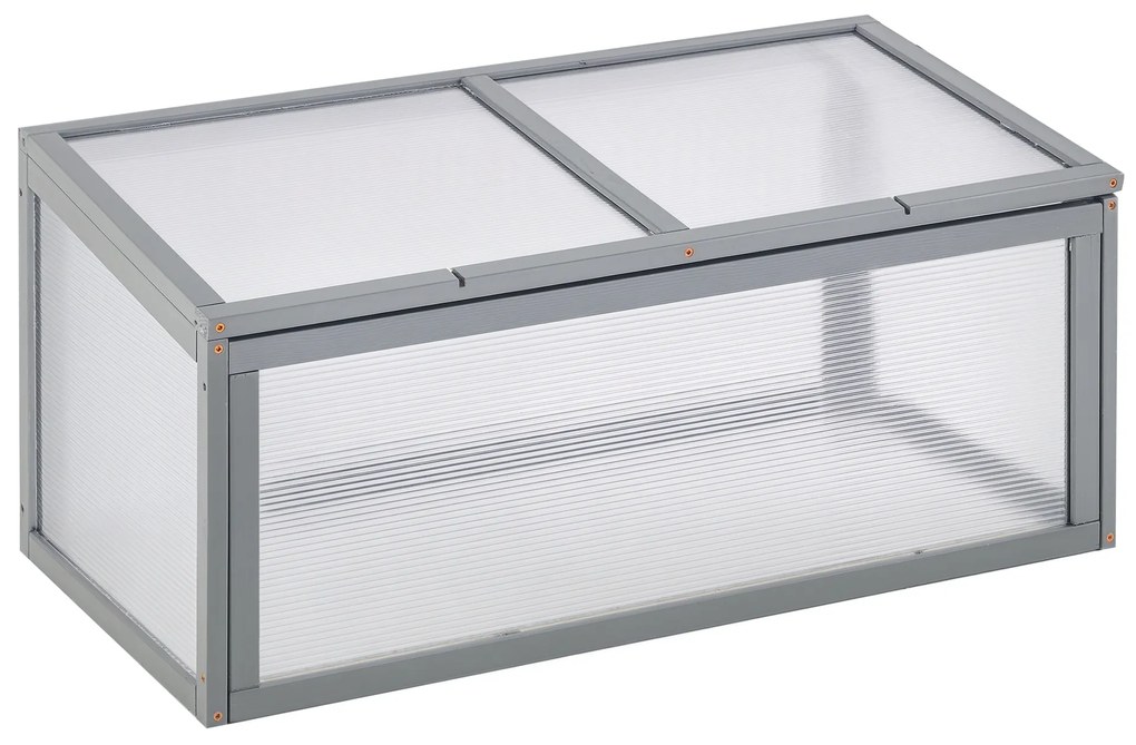 Outsunny Frühbeet Sopron din lemn și policarbonat 90 x 46 x 40 cm Șopron cu acoperire rezistentă la intemperii pentru grădină Plantbeet Gri | Aosom Romania