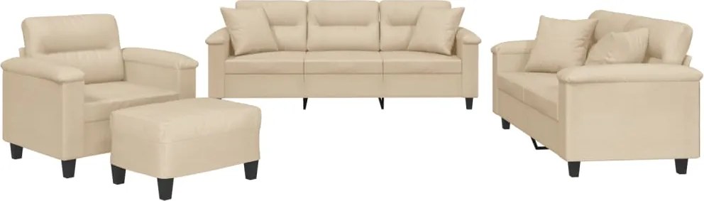 vidaXL Set de canapele cu perne, 4 piese, crem, microfibră
