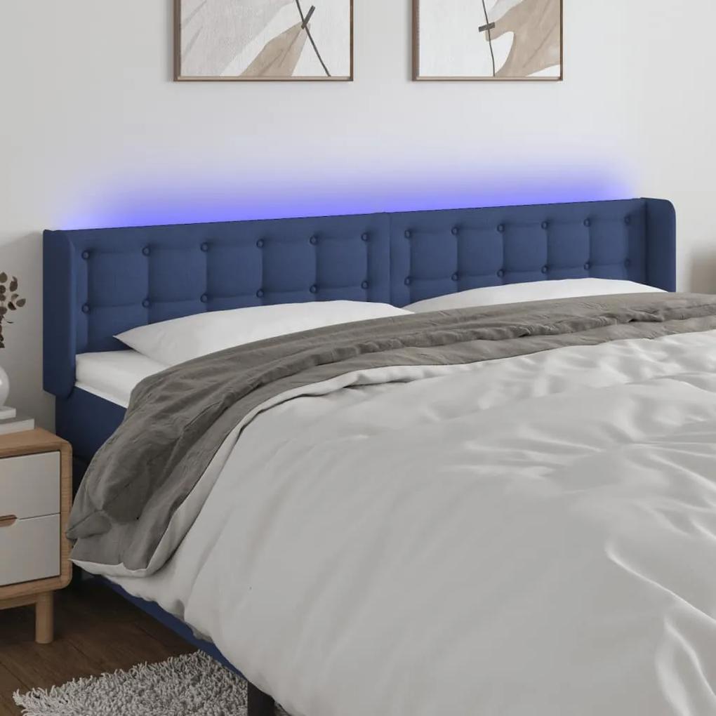 3123690 vidaXL Tăblie de pat cu LED, albastru, 183x16x78/88 cm, textil