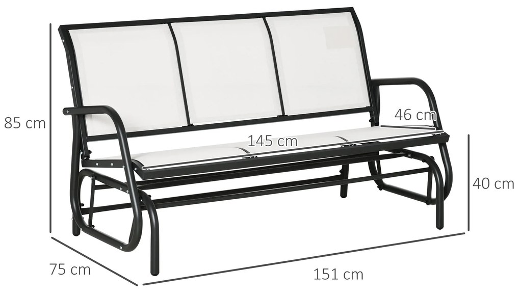 Outsunny Bancă Balansoar de Grădina cu 3 Locuri din Metal și Țesătură, 151x75x85 cm, Alb | Aosom Romania