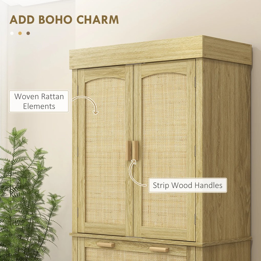 HOMCOM Dulap Bucătărie 76×40×183 cm cu 2 Uși și Sertar, Rafturi Condimente, Stejar | Aosom Romania