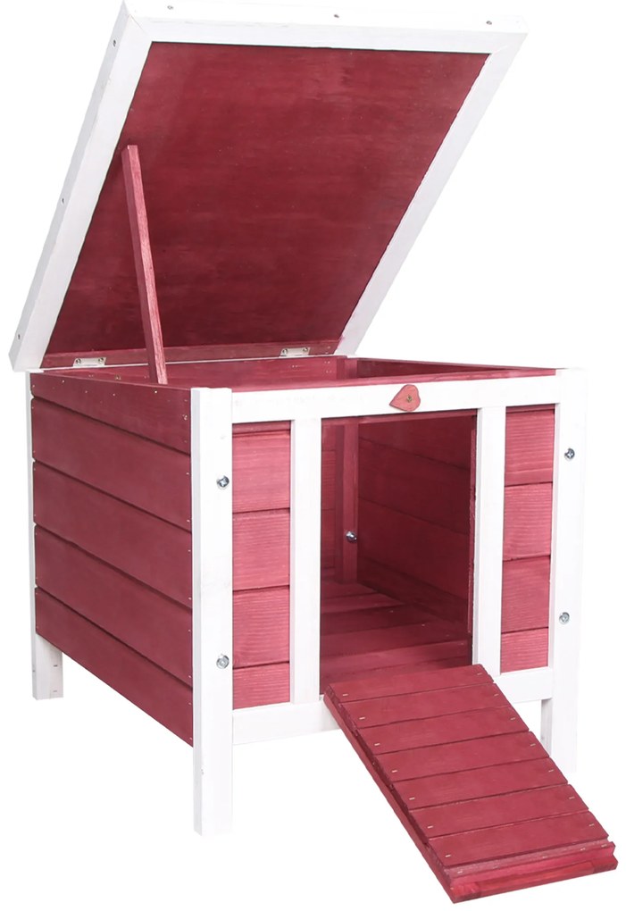 PawHut Colivă Lemn Exterior pentru Rozătoare, Acoperiș și Rampa Reglabilă, 42x51x43cm, Roșu | Aosom Romania