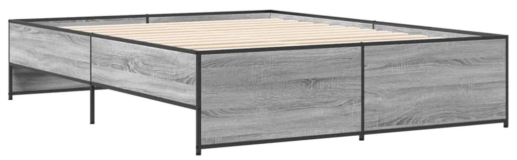 3279885 vidaXL Cadru de pat, gri sonoma, 150x200 cm, lemn prelucrat și metal