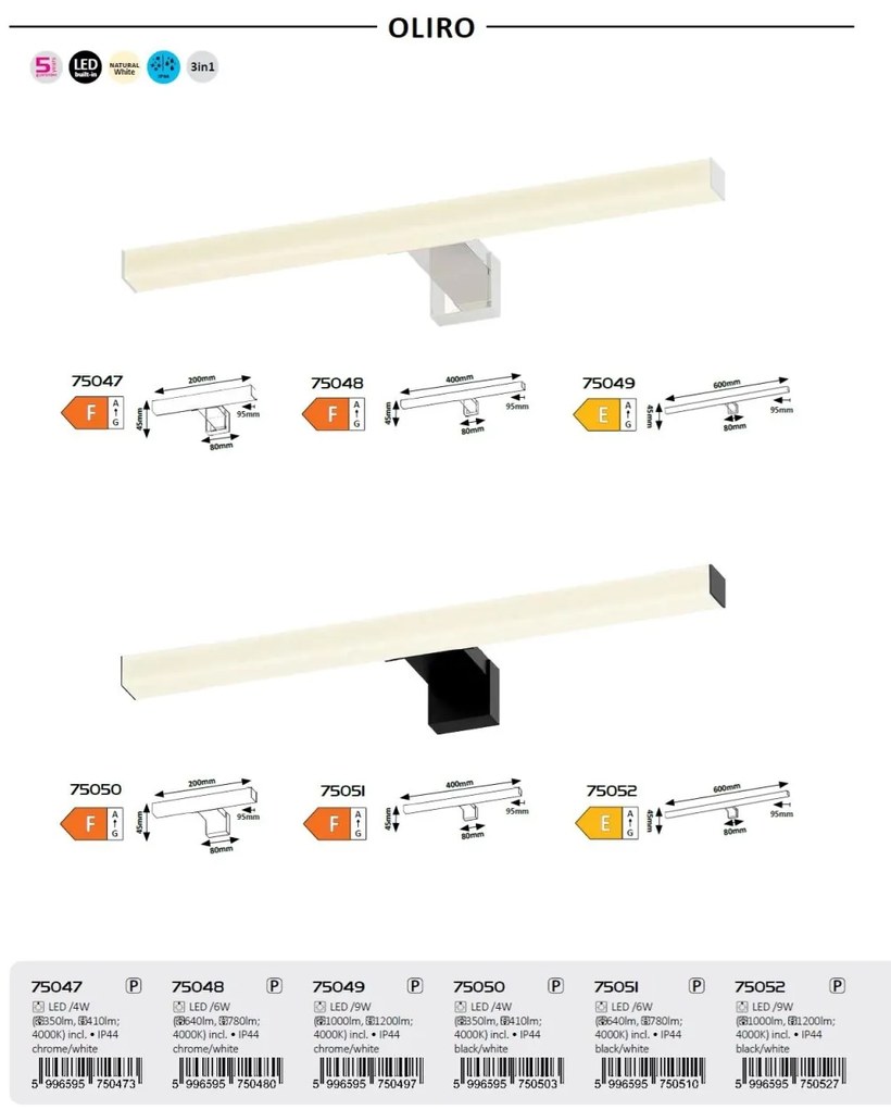 Aplica LED pentru baie protectie IP44 Oliro L-40cm