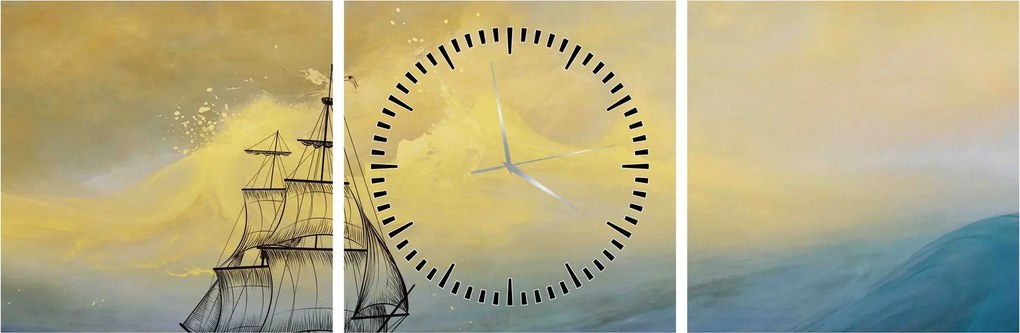 Tablou - Pictură barcă pe mare (cu ceas) (90x30 cm)