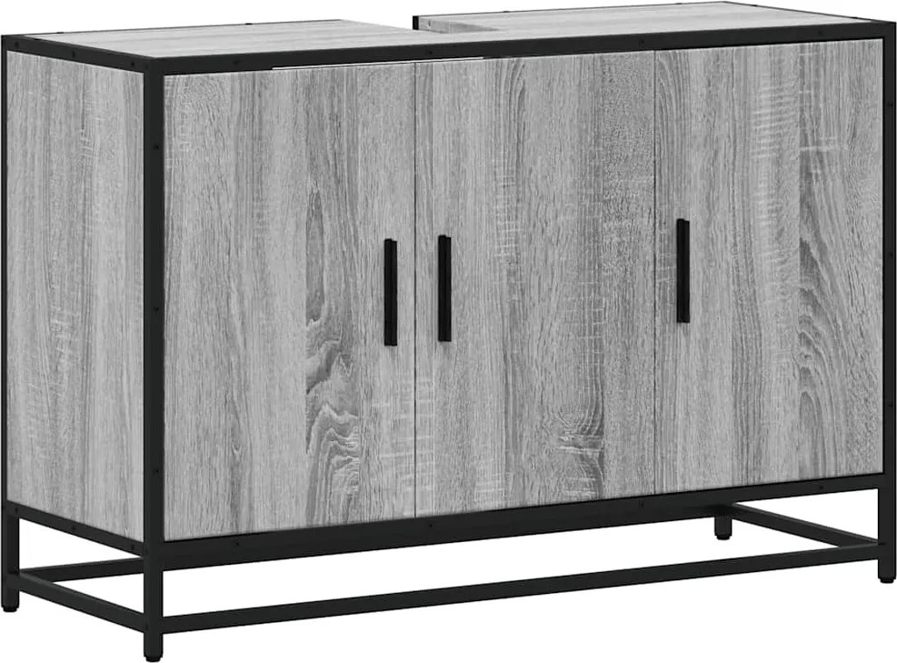 vidaXL Dulap pentru chiuvetă de baie gri Sonoma 90x33x60 cm lemn