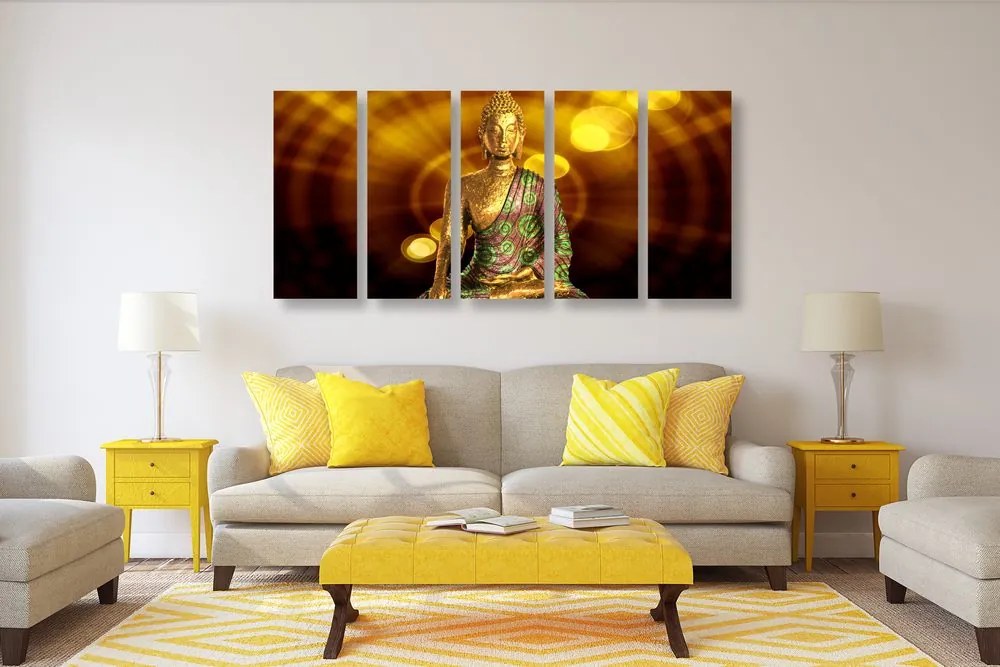 Tablou 5-piese statuie Buddha cu fundal abstract