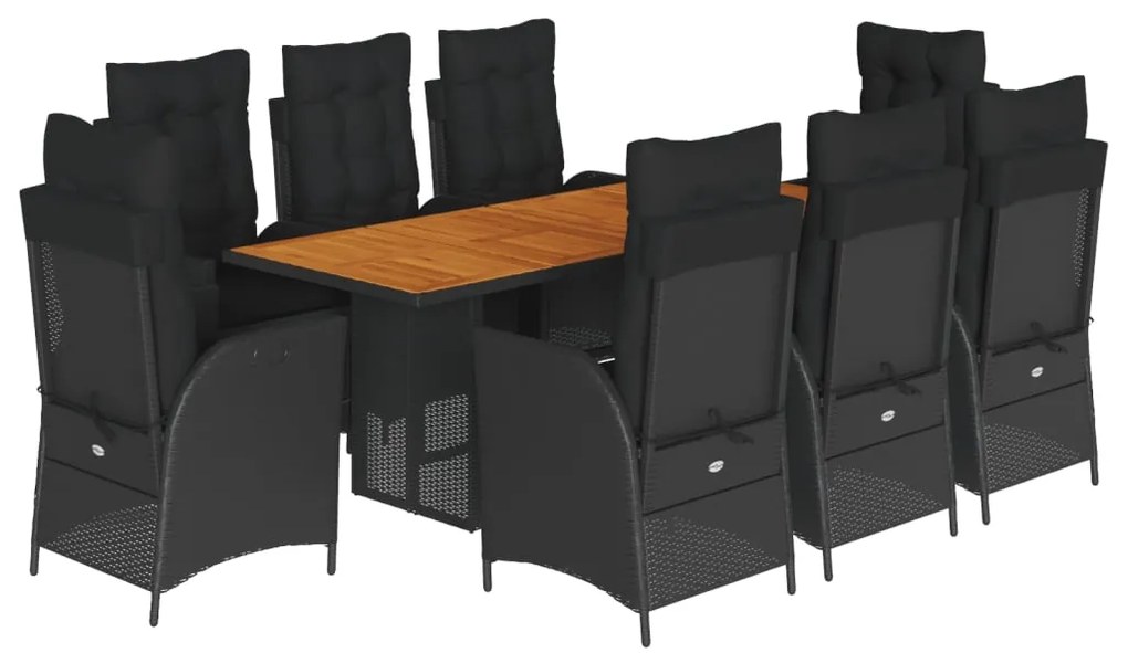 3213141 vidaXL Set mobilier de grădină cu perne, 9 piese, negru, poliratan