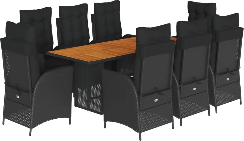 vidaXL Set mobilier de grădină cu perne, 9 piese, negru, poliratan