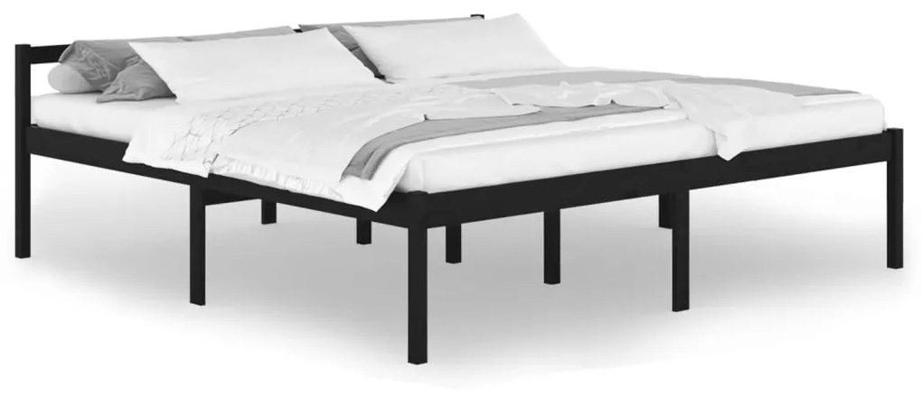 810638 vidaXL Pat pentru seniori, negru, 200x200 cm, lemn masiv de pin
