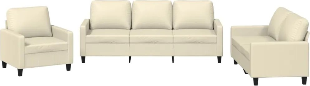 vidaXL Set de canapele cu perne, 3 piese, crem, piele ecologică