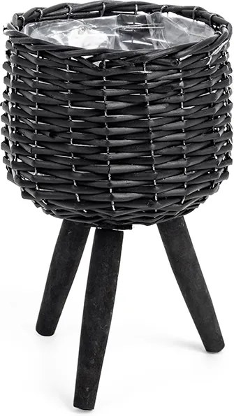 Ghiveci flori decorativ din bambus negru Ø20x17/33h