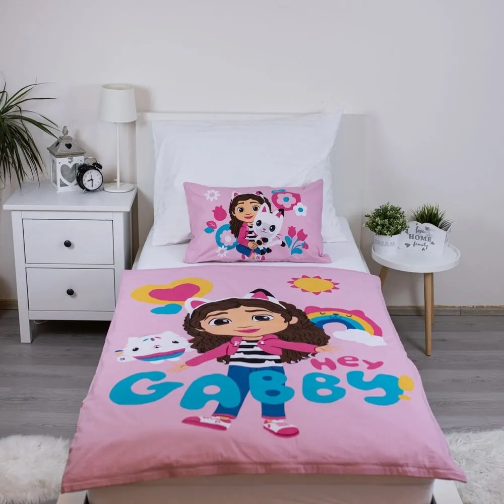 Lenjerie de pat pentru copii roz din bumbac pentru pătuț 100x135 cm Gabby's Dollhouse – Jerry Fabrics