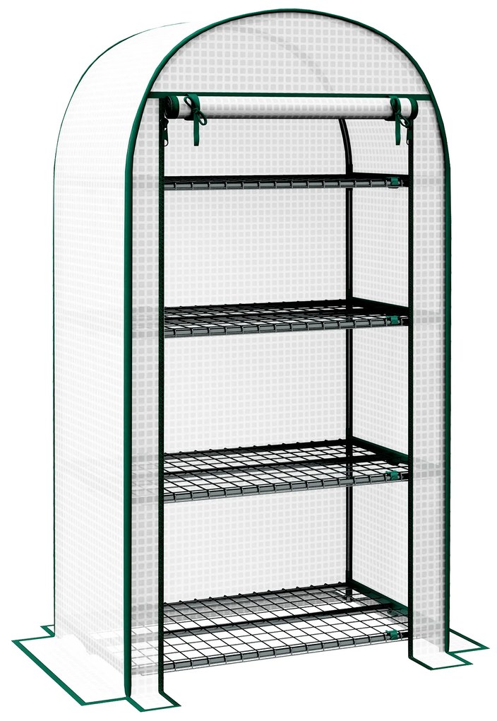 Outsunny Seră de grădină seră de balcon rezistentă la UV ușă rolo 4 rafturi acoperiș PE 80 x 50 x 160 cm alb | Aosom Romania