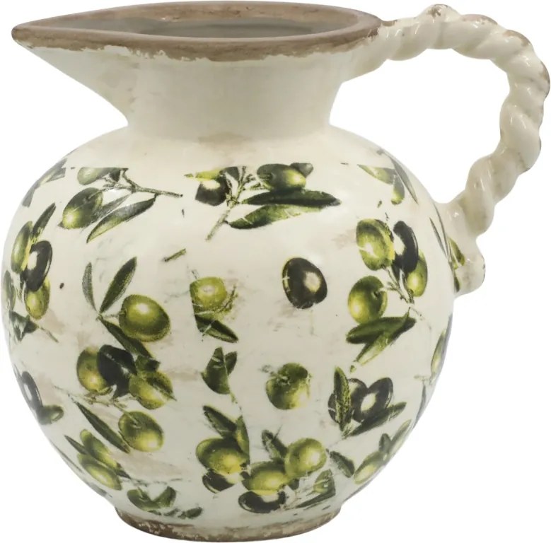 Carafă decorativă din ceramică, pictată manual, crem, H18.5/D20.5 cm, Olive