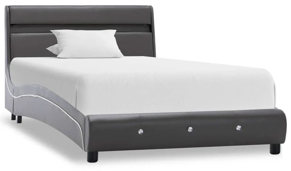 280337 vidaXL Cadru de pat cu LED, gri, 90 x 200 cm, piele artificială