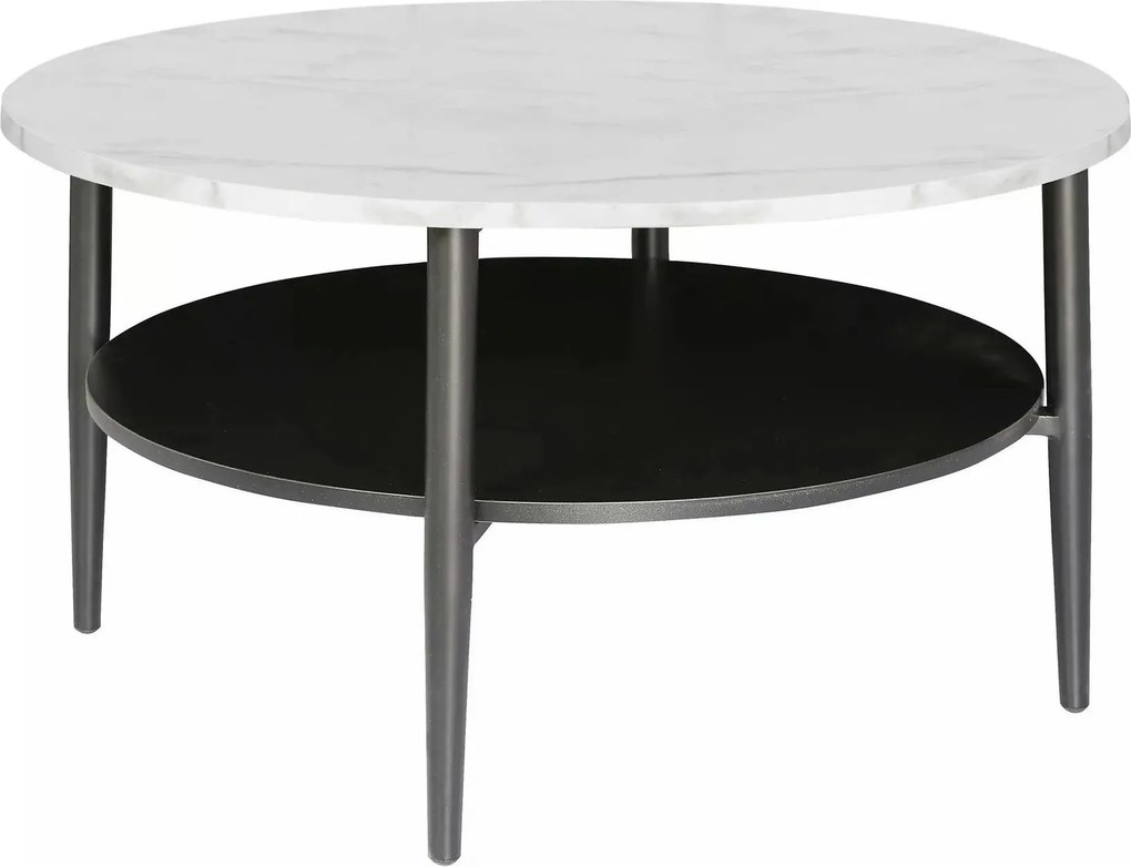 Masuta cafea ELLA A, alb cu efect de marmura/negru mat, PAL/metal, 80x