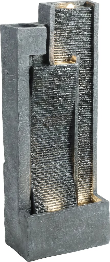 Outsunny Fântână 3 trepte pentru grădină cu iluminare LED, ghiveci, pompă, aspect piatră, reglabil 38 x 19 x 101 cm | Aosom Romania