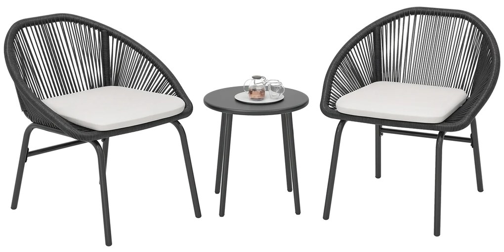 Outsunny Set Bistro pentru Terasa din 3 Piese, Set cu Perne Moi pentru Sezut, Set de Mobilier din Rachita, Negru | Aosom Romania