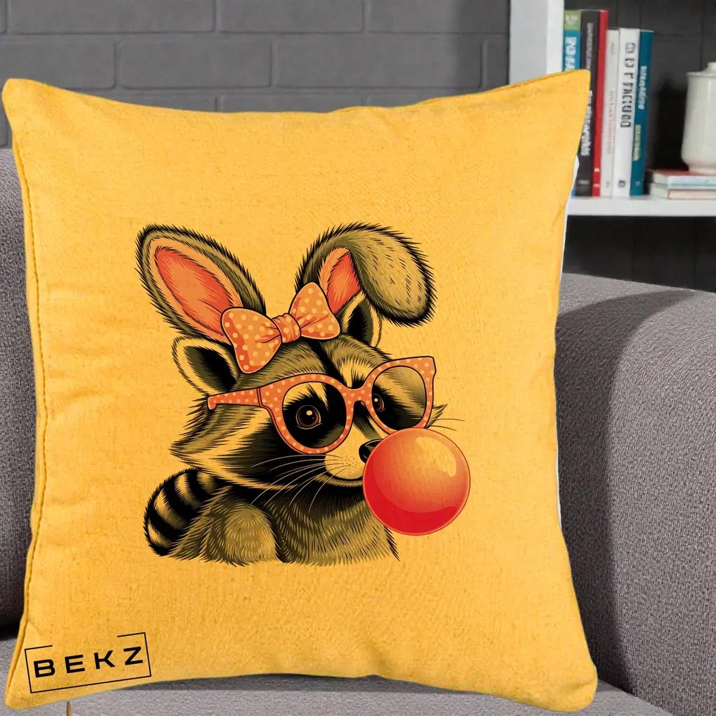 Perna Decorativa Raton cu Urechi de Iepure si Guma de Mestecat, 40x40 cm, Galben, Husa Detasabila, Perna Inclusa, BEKZ®