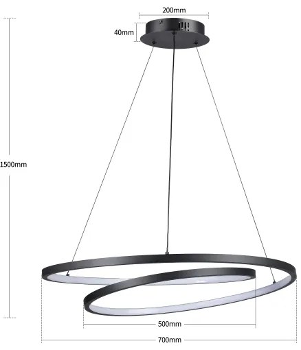 Brilagi-LED Lustră dimmabilă pe cablu TWISTER LED/75W/230V Ø 70 cm, negru + telecomandă