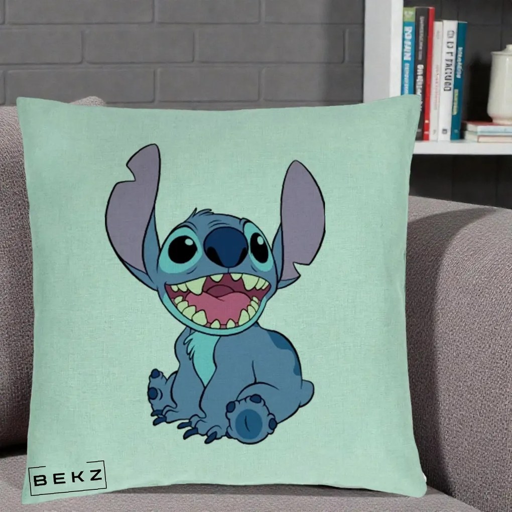 Perna Personalizata Stitch Zambitor, 40x40 cm, Verde Menta, Husa Detasabila, Perna Inclusa, BEKZ®