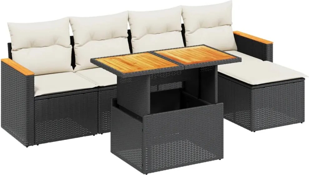 vidaXL Set mobilier de grădină cu perne, 6 piese, negru, poliratan