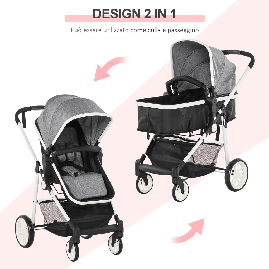 Carucior Dublu Ajustabil si Pliabil , Copii 0-36 luni, Transport pentru copii, Carucior cumparaturi 15kg, 80x51x102cm Gri HOMCOM | Aosom Romania