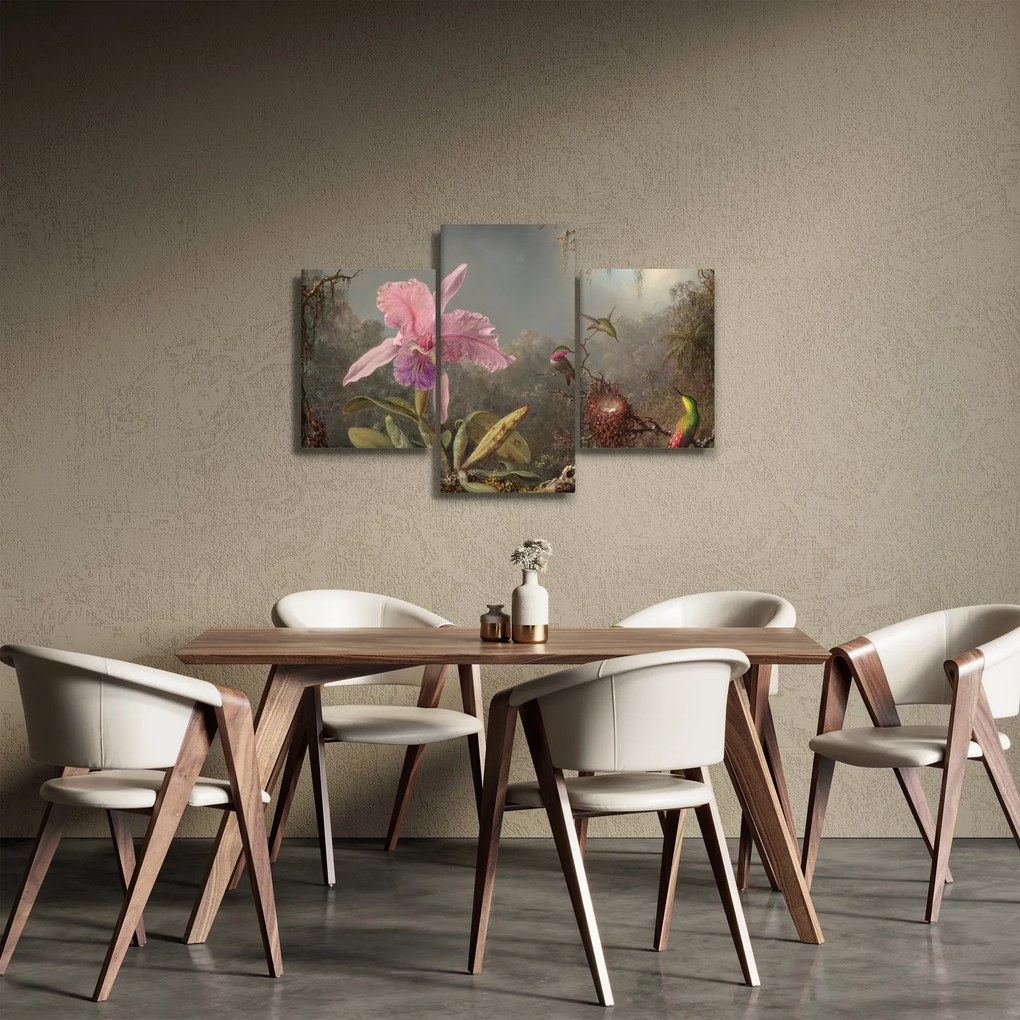 Tablou - Martin Johnson Heade, Cattleya Orchid and Three Hummingbirds, reproducere (90x60 cm)