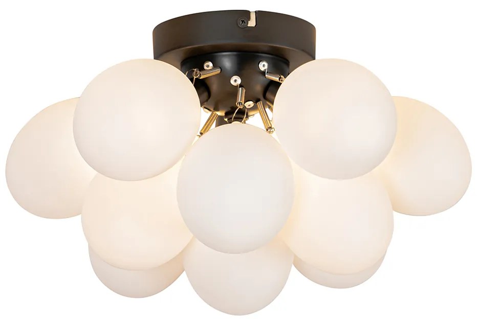 Plafoniera Art Deco neagră cu sticlă opalescentă cu 3 lumini - Uvas