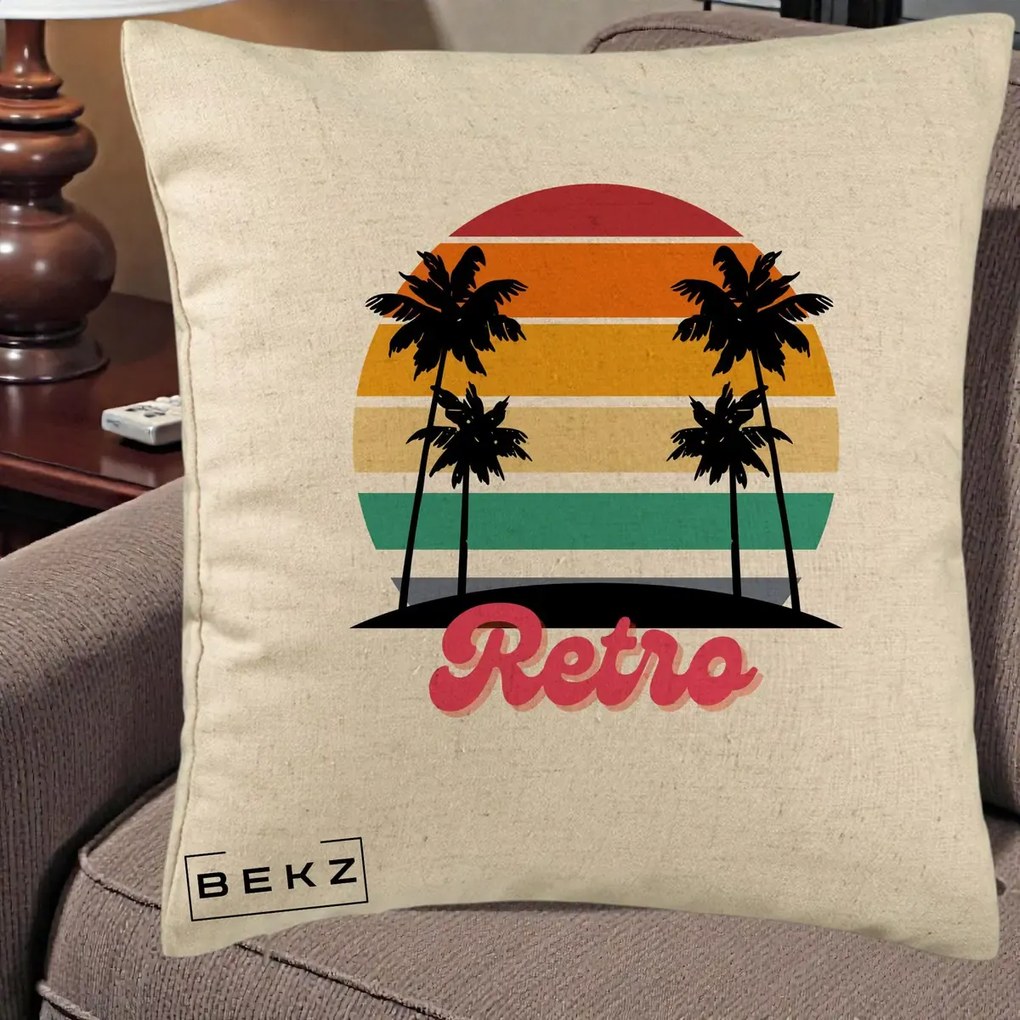 Perna Decorativa Retro Sunset Palmieri, 40x40 cm, Bej, Husa Detasabila, Perna Inclusa, BEKZ®