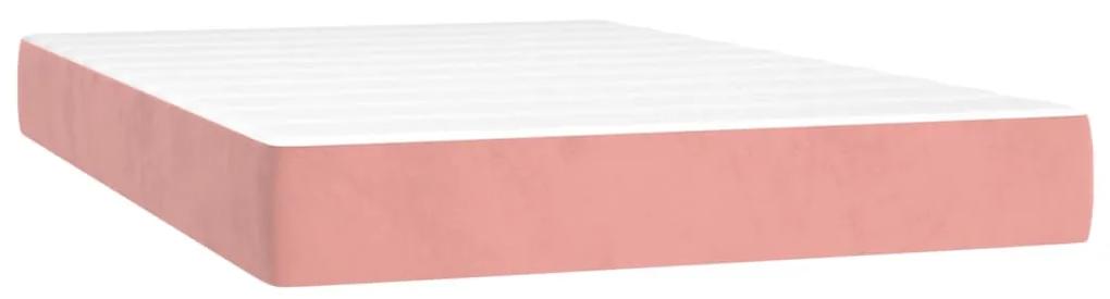 Pat box spring cu saltea, roz, 120x200 cm, catifea Roz, 120 x 200 cm, Culoare unica si cuie de tapiterie
