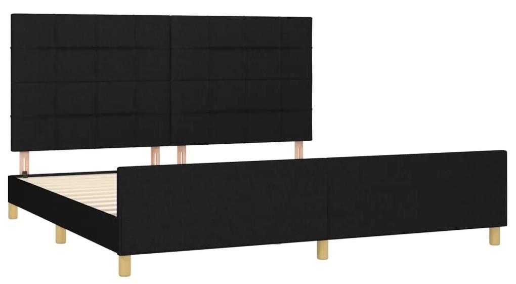 Cadru de pat cu tablie, negru, 200x200 cm, textil Negru, 200 x 200 cm, Cu blocuri patrate