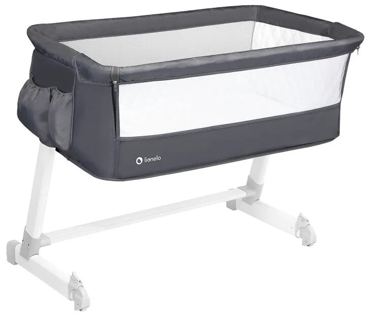 Patut co-sleeper, Lionelo, Theo, 2 in 1, Cu setare unghiulara, Reglabil in 5 pozitii pe inaltime, Conform cu standardele europeane de securitate EN1130 si EN16890, Dark Grey