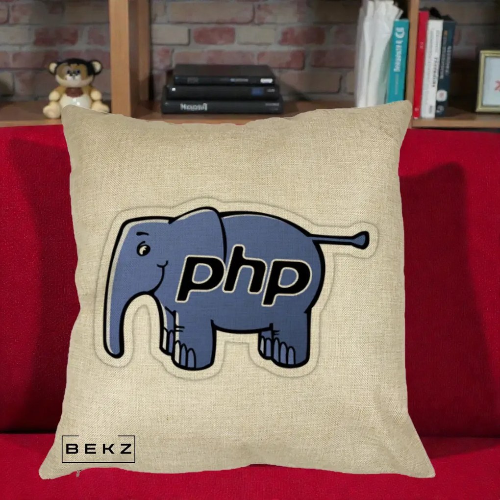 Perna Personalizata PHP Elephant, 40x40 cm, Crem, Husa Detasabila, Perna Inclusa, BEKZ®