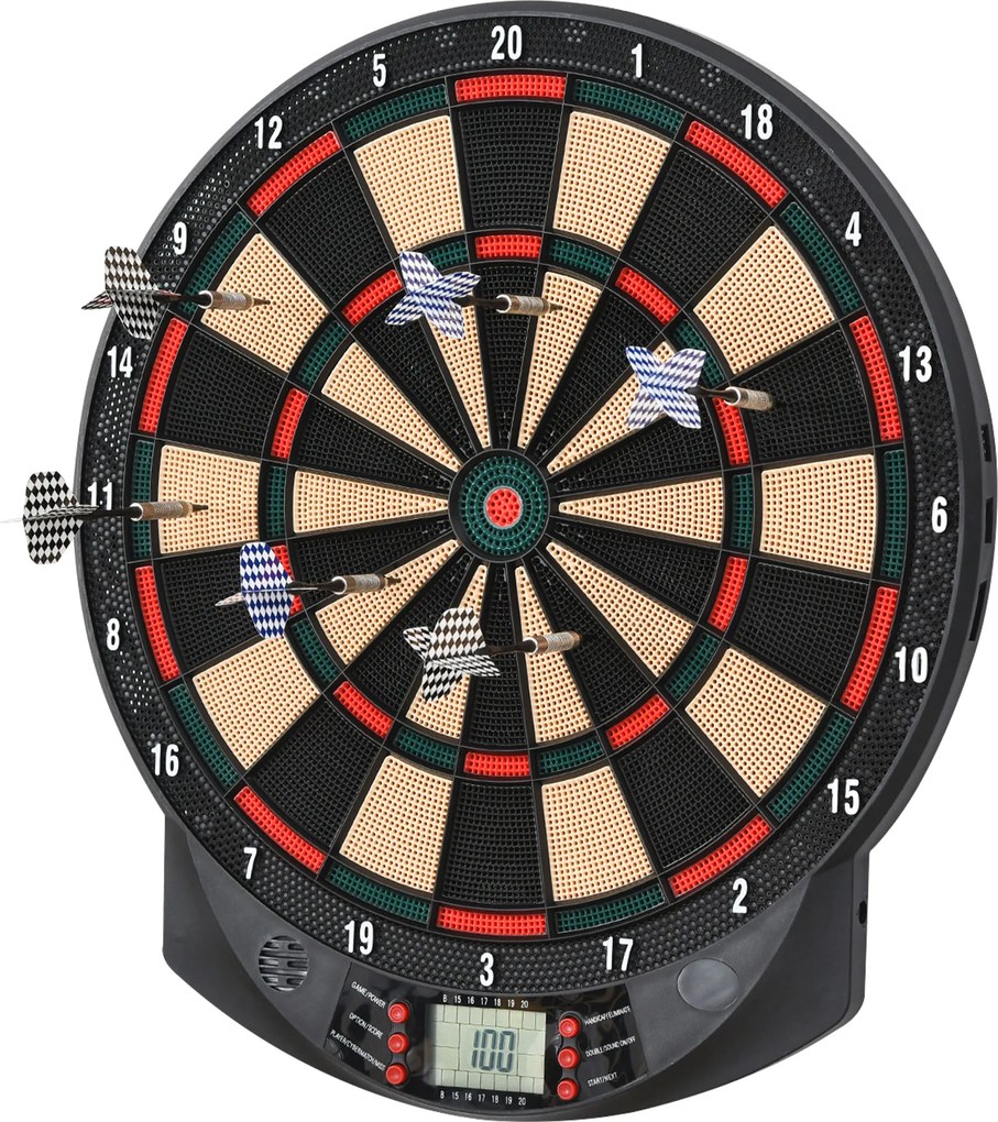 HOMCOM Țintă Electronică Darts, 6 Săgeți, Panou Scor Digital, 44x39.5x2.2cm, Negru, pentru Divertisment Acasă | Aosom Romania