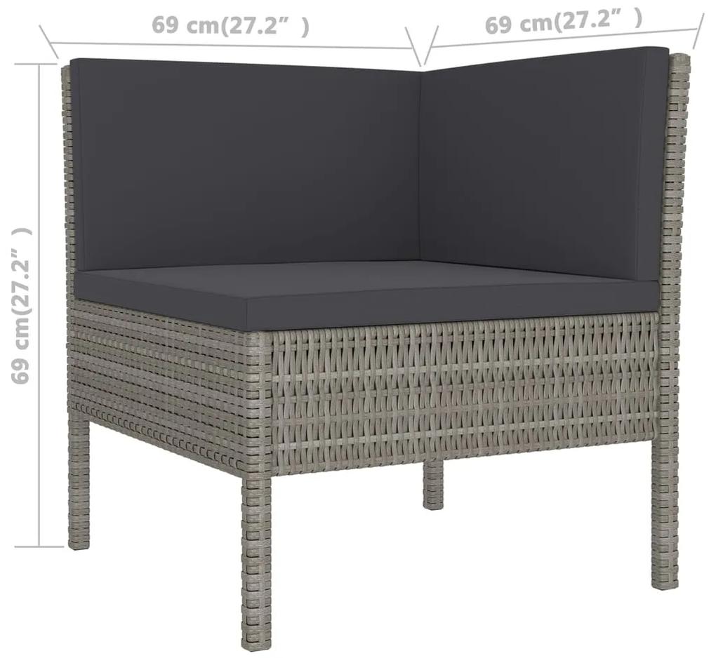 Set mobilier de gradina cu perne, 10 piese, gri, poliratan 4x colt + 3x mijloc + 2x suport pentru picioare + masa, 1