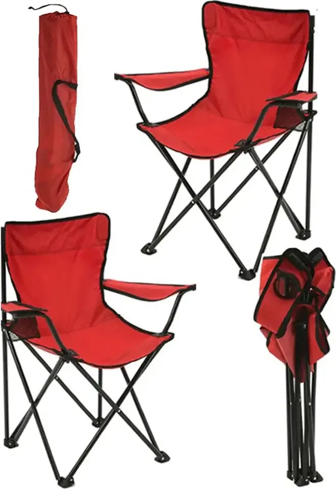 Set 2 Scaune Pliabile cu Cotiere și Suport,  Pentru Camping sau Grădină