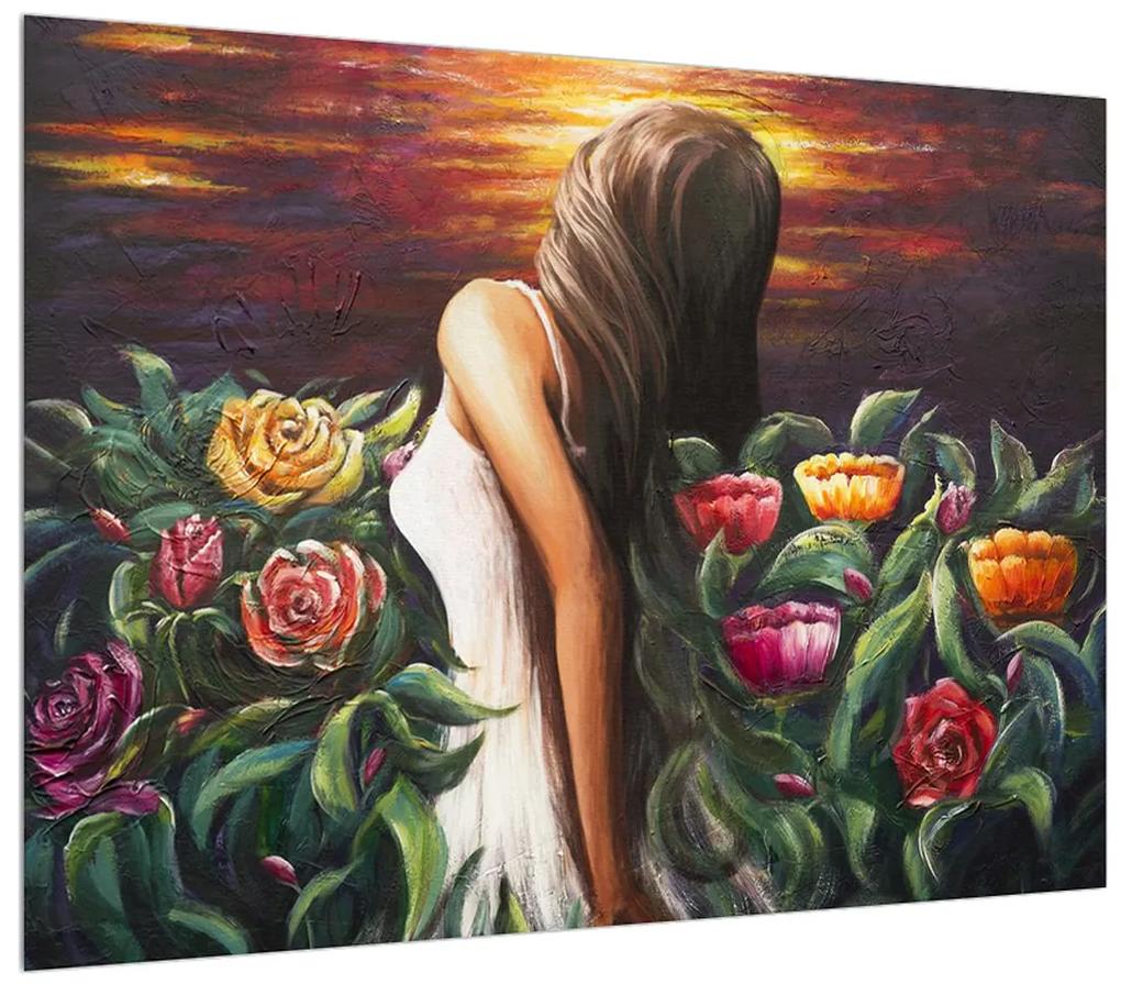Tablou cu femeie și flori (70x50 cm), în 40 de alte dimensiuni noi