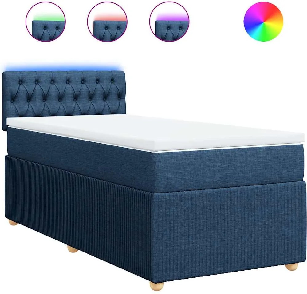 vidaXL Pat box spring cu saltea, albastru, 90x190 cm, textil