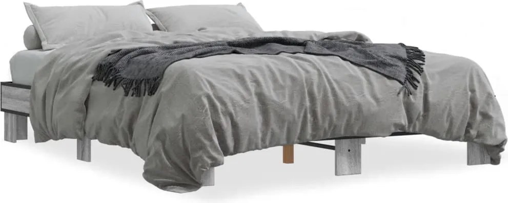 vidaXL Cadru de pat, gri sonoma, 150x200 cm, lemn prelucrat și metal