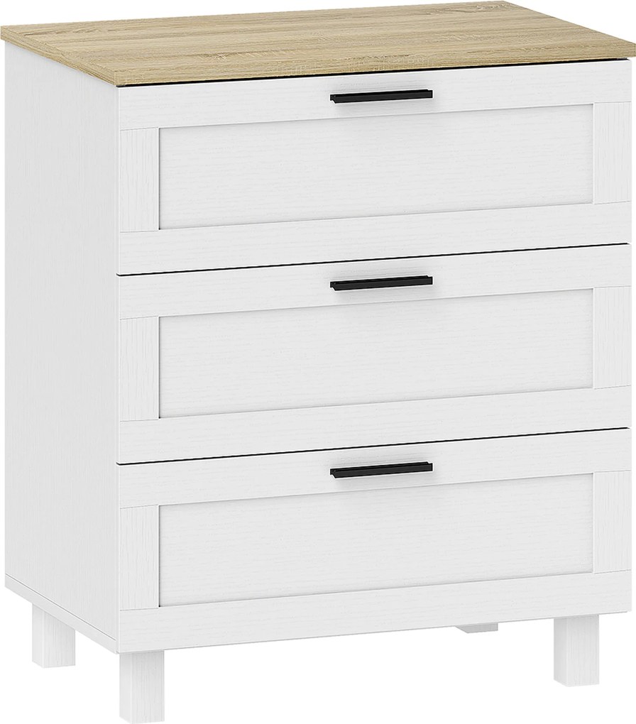 HOMCOM Comodă Modernă cu 3 Sertare 60x38x71 cm Albă și Culoare Lemn | Aosom Romania