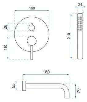 Baterie incastrata auriu cada Rea Lungo ingropat si set de dus inclus