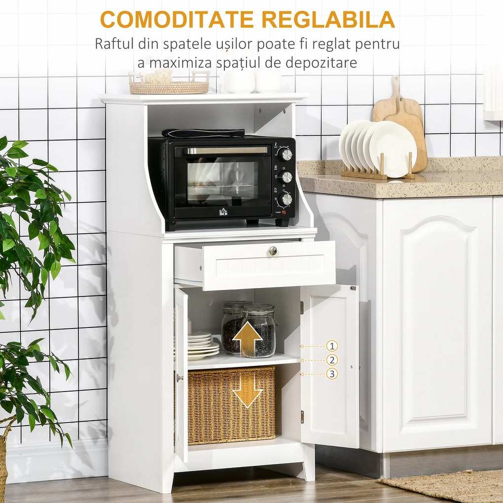 HOMCOM Dulap Bucătărie pentru Cuptor cu Microunde cu Sertar și Dulap 2 Uși Alb | Aosom Romania