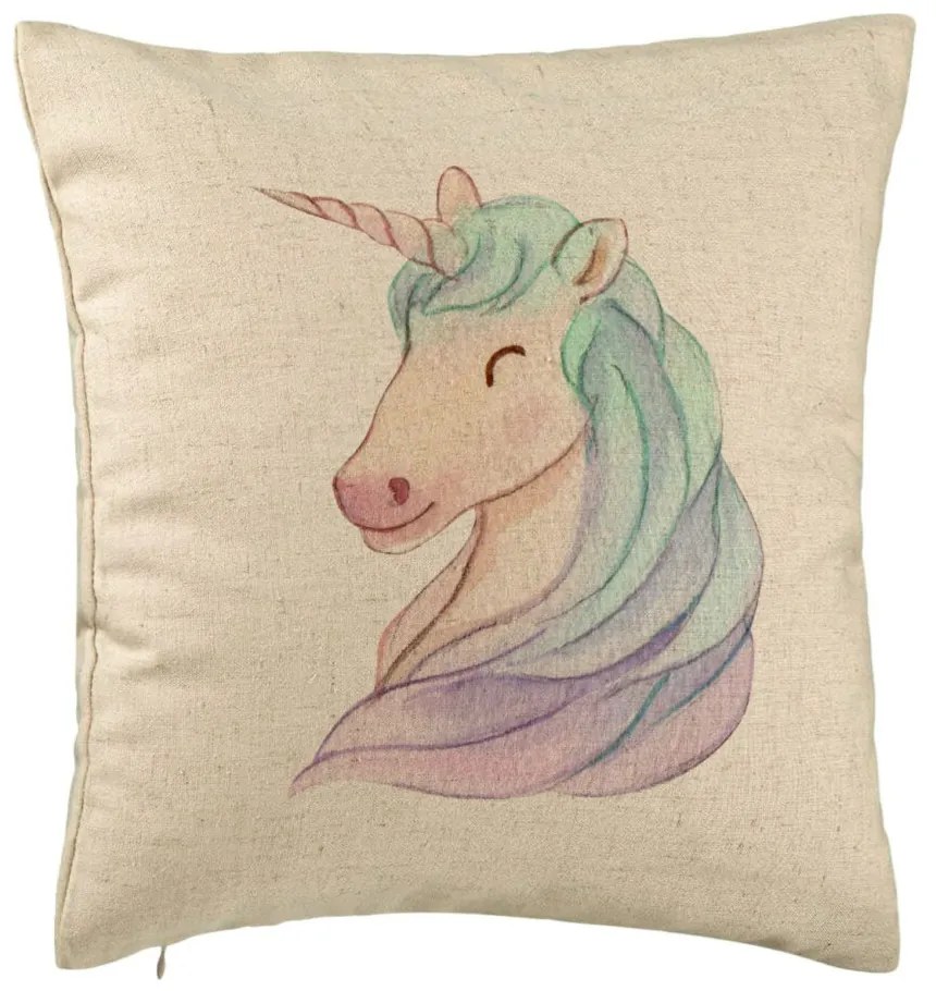 Perna Decorativa, Model Unicorns, 40x40 cm, Bej, Husa Detasabila, Burduf