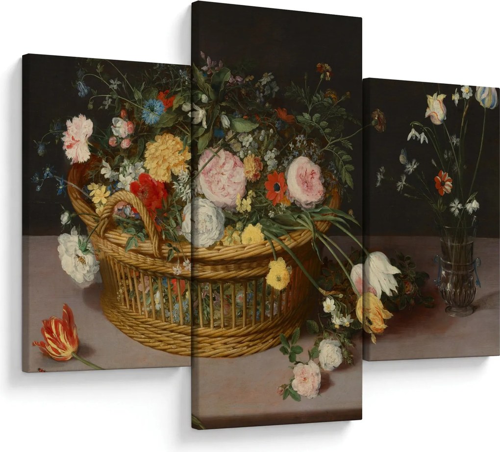 Tablou - Jan Brueghel the Elder, Flowers in a Basket and a Vase, reproducere (90x60 cm)